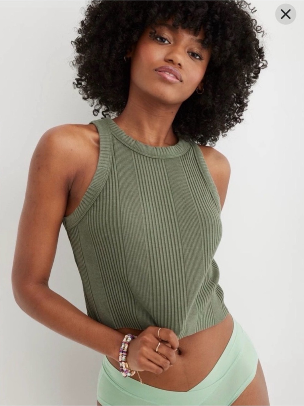 Aerie Ribbed Green Tank Top